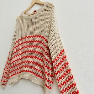 Cozy Casual Cable Knit Sweater Orange Tan Cream Medium Large Y2K